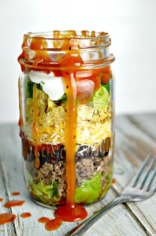 Vegetarian Taco Salad in a Jar (Mason Jar Salad)