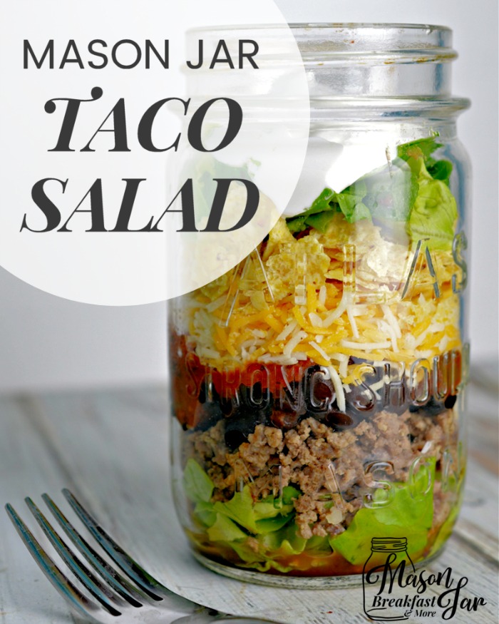 What are your favorite Mason jar salad recipes? This Mason Jar Taco Salad recipe will quickly become one of them. Not only is it packed with healthy ingredients (lettuce, black beans, and salsa), but it’s loaded with flavor too. Trust me, you won’t be tempted to stop at the drive thru when you have quick, easy and delicious Mason jar lunches like this waiting in the fridge for you. 