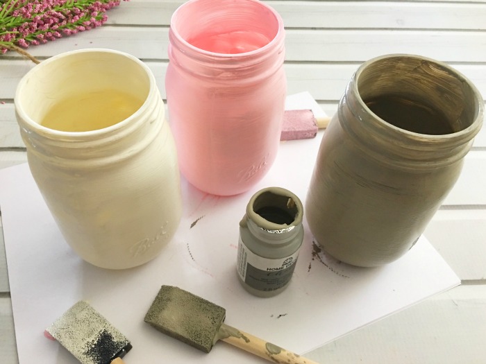 paint second coat for large Mason jar flower centerpiece