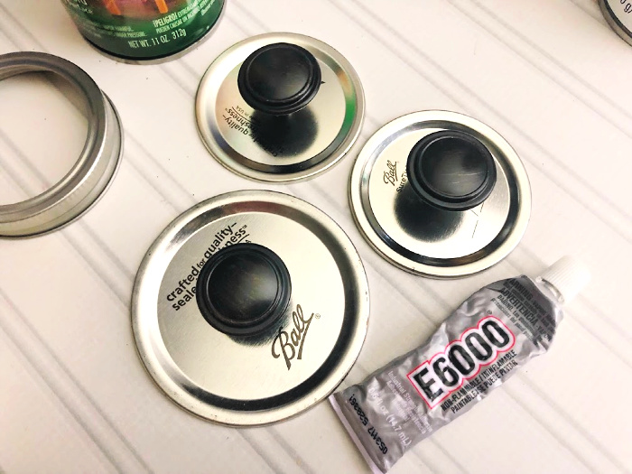 glue knobs onto DIY canisters
