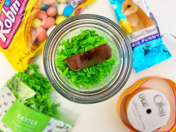 add chocolate bunny for Mason jar gifts for friends